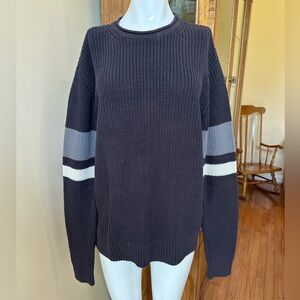 Ag Adriano Goldschmied Navy Sweater with Gray and White Stripes